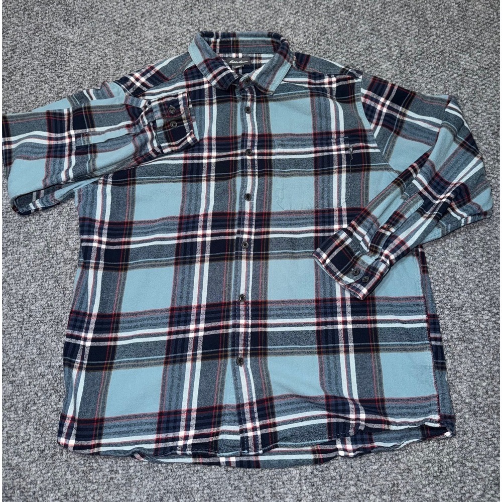 Eddie Bauer Men's XL Long Sleeve Plaid Flannel Shirt in Blue‎ and Red